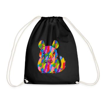 Chinchilla Bunt Vintage Regenbogen Retro - Turnbeutel - Schwarz - Vorne