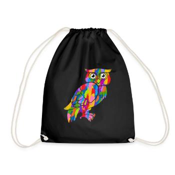 Owl Colorful Vintage Rainbow Retro Owl Owl Owl - Drawstring Bag - black - Front