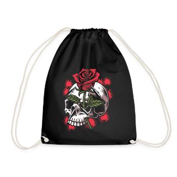 Bullets and Skull Roses Aesthetic Dripping Pattern - Drawstring Bag - black - Front