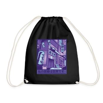 Retro Japanese Streetwear Tokyo - Drawstring Bag - black - Front