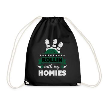 Rollin with my Homies Retro Bowling Gift - Drawstring Bag - black - Front