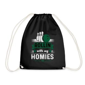 Rollin with my Homies Retro Bowling Geschenk - Turnbeutel - Schwarz - Vorne