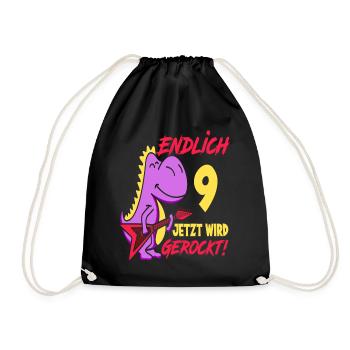 Dinosaurier 9. Geburtstag Gitarre Mädchen Geschenk - Turnbeutel - Schwarz - Vorne