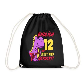 Dinosaurier 9. Geburtstag Gitarre Mädchen Geschenk - Turnbeutel - Schwarz - Vorne
