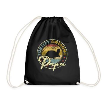 Turtley awesome Papa funny shark fathers Day gift - Drawstring Bag - black - Front