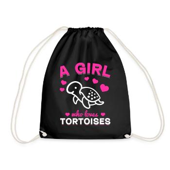 Sea Tortoise Lover Girl Turtles A girl, - Drawstring Bag - black - Front
