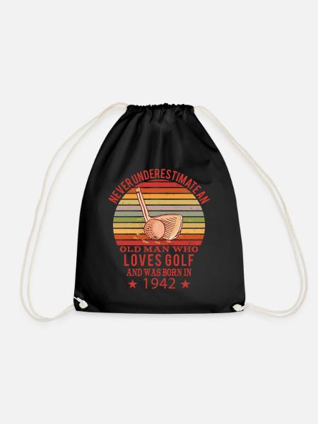 Golfer Golfer born 1942 Birthday - Drawstring Bag - black