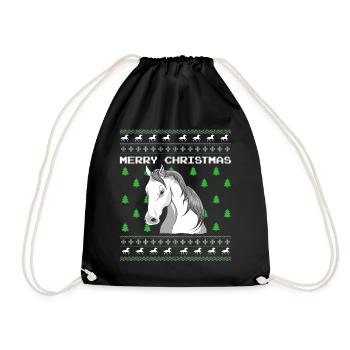 Christmas Horse Ugly Christmas Gift Xmas - Drawstring Bag - black - Front