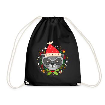Christmas Raccoon Christmas Gift Xmas - Drawstring Bag - black - Front