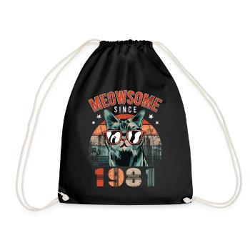 Meowsome 1981 Year of birth 1981 Cat birthday - Drawstring Bag - black - Front