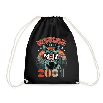 Meowsome 2001 Year of birth 2001 Cat birthday - Drawstring Bag - black - Front