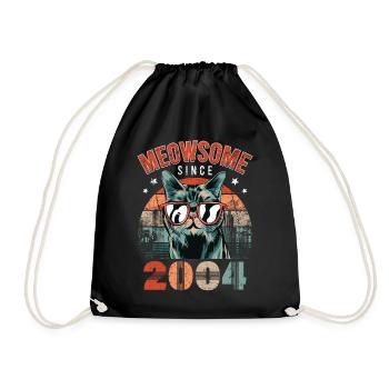 Meowsome 2004 Year of birth 2004 Cat birthday - Drawstring Bag - black - Front