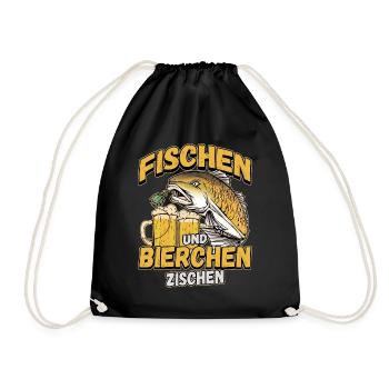 Fischen und Bierchen zischen Angeln Angler Spruch - Turnbeutel - Schwarz - Vorne