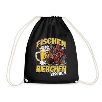Fischen und Bierchen zischen Angeln Angler Spruch - Turnbeutel - Schwarz - Vorne
