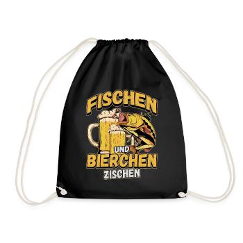 Fischen und Bierchen zischen Angeln Angler Spruch - Turnbeutel - Schwarz - Vorne