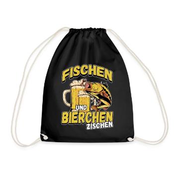 Fischen und Bierchen zischen Angeln Angler Spruch - Turnbeutel - Schwarz - Vorne