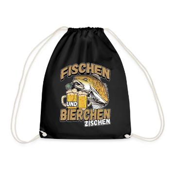 Fischen und Bierchen zischen Angeln Angler Spruch - Turnbeutel - Schwarz - Vorne