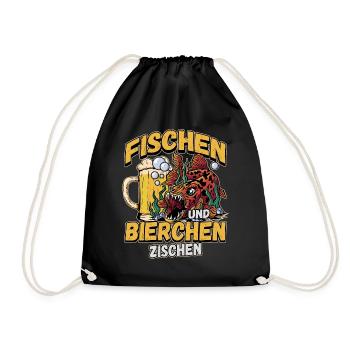 Fischen und Bierchen zischen Angeln Angler Spruch - Turnbeutel - Schwarz - Vorne