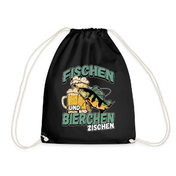 Fischen und Bierchen zischen Angeln Angler Spruch - Turnbeutel - Schwarz - Vorne