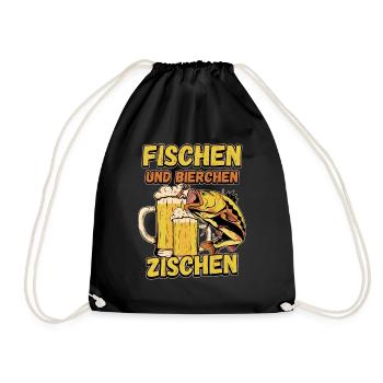 Fischen und Bierchen zischen Angeln Angler Spruch - Turnbeutel - Schwarz - Vorne