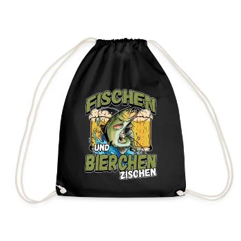 Fischen und Bierchen zischen Angeln Angler Spruch - Turnbeutel - Schwarz - Vorne