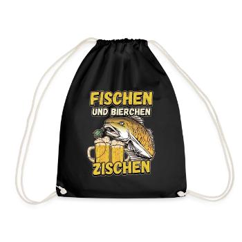 Fischen und Bierchen zischen Angeln Angler Spruch - Turnbeutel - Schwarz - Vorne