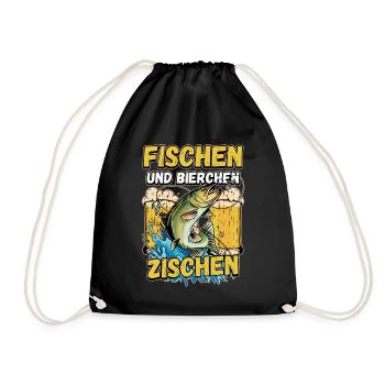 Fischen und Bierchen zischen Angeln Angler Spruch - Turnbeutel - Schwarz - Vorne