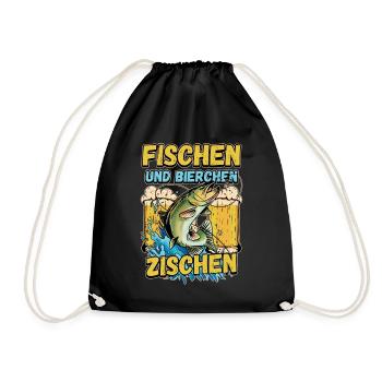Fischen und Bierchen zischen Angeln Angler Spruch - Turnbeutel - Schwarz - Vorne