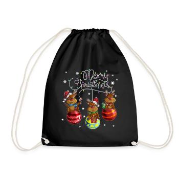 Merry Christmas Reindeer Christmas Ball Motif - Drawstring Bag - black - Front