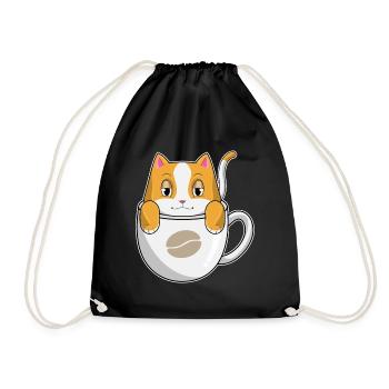 Cat Coffee Mug - Drawstring Bag - black - Front