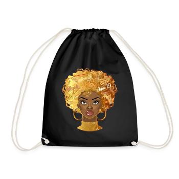 Juneteenth Black Women Shirt, Natural Hair Afro - Drawstring Bag - black - Front
