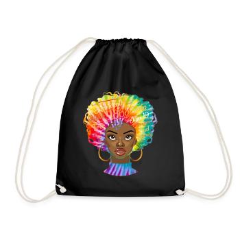 Juneteenth Black Women Shirt, Natural Hair Afro - Drawstring Bag - black - Front