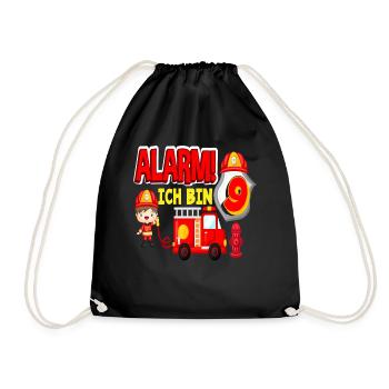 Alarm Ich Bin 9. Geburtstag Feuerwehr Junge - Turnbeutel - Schwarz - Vorne