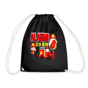 Alarm Ich Bin 8. Geburtstag Feuerwehr Junge - Turnbeutel - Schwarz - Vorne