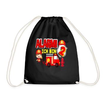 Alarm Ich Bin 2. Geburtstag Feuerwehr Junge - Turnbeutel - Schwarz - Vorne