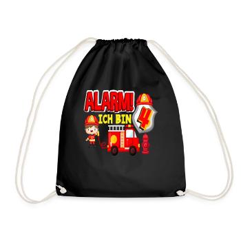 Alarm Ich Bin 4. Geburtstag Feuerwehr Junge - Turnbeutel - Schwarz - Vorne