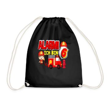 Alarm Ich Bin 6. Geburtstag Feuerwehr Junge - Turnbeutel - Schwarz - Vorne