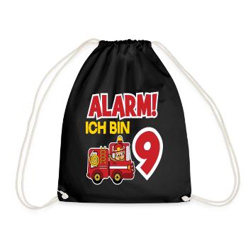 Alarm Ich Bin 9. Geburtstag Feuerwehr Junge - Turnbeutel - Schwarz - Vorne