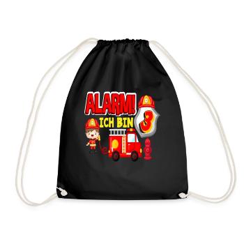 Alarm Ich Bin 3. Geburtstag Feuerwehr Junge - Turnbeutel - Schwarz - Vorne