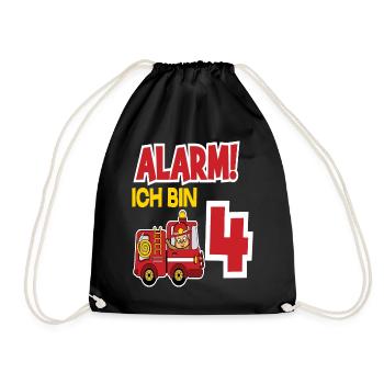 Alarm Ich Bin 4. Geburtstag Feuerwehrmann Junge - Turnbeutel - Schwarz - Vorne