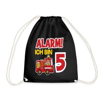 Alarm Ich Bin 5. Geburtstag Feuerwehrmann Junge - Turnbeutel - Schwarz - Vorne