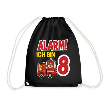 Alarm Ich Bin 8. Geburtstag Feuerwehrmann Junge - Turnbeutel - Schwarz - Vorne