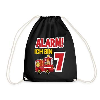 Alarm Ich Bin 7. Geburtstag Feuerwehrmann Junge - Turnbeutel - Schwarz - Vorne