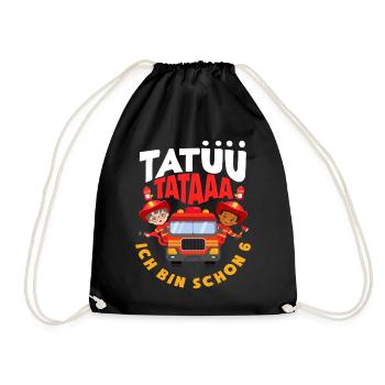 Tatüü TaTaaa 6. Geburtstag Feuerwehr Jungs - Turnbeutel - Schwarz - Vorne