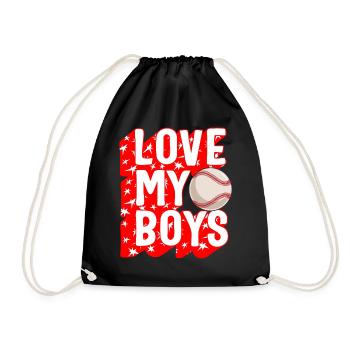 Baseball Shirt, Love My Boys Baseball Tee, - Drawstring Bag - black - Front