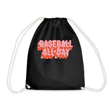 Baseball Shirt, Baseball All Day, Baseball Mom - Drawstring Bag - black - Front