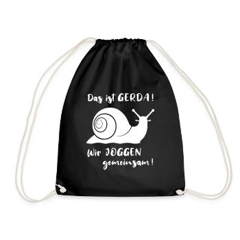 Das ist Gerda Wir joggen gemeinsam, Laufen, Rennen - Turnbeutel - Schwarz - Vorne