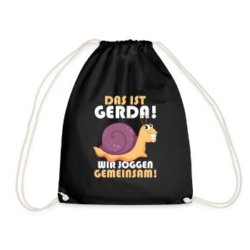 Das ist Gerda Wir joggen gemeinsam, Laufen, Rennen - Turnbeutel - Schwarz - Vorne