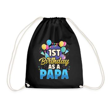 First Birthday As Papa Daddy Party Father - Drawstring Bag - black - Front