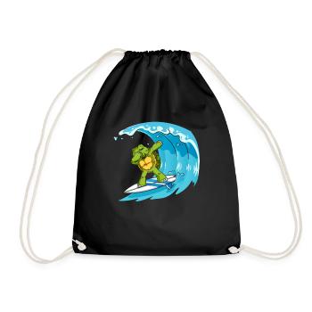 Surfing Turtle Cool Turtle Dabbing Surfing - Drawstring Bag - black - Front